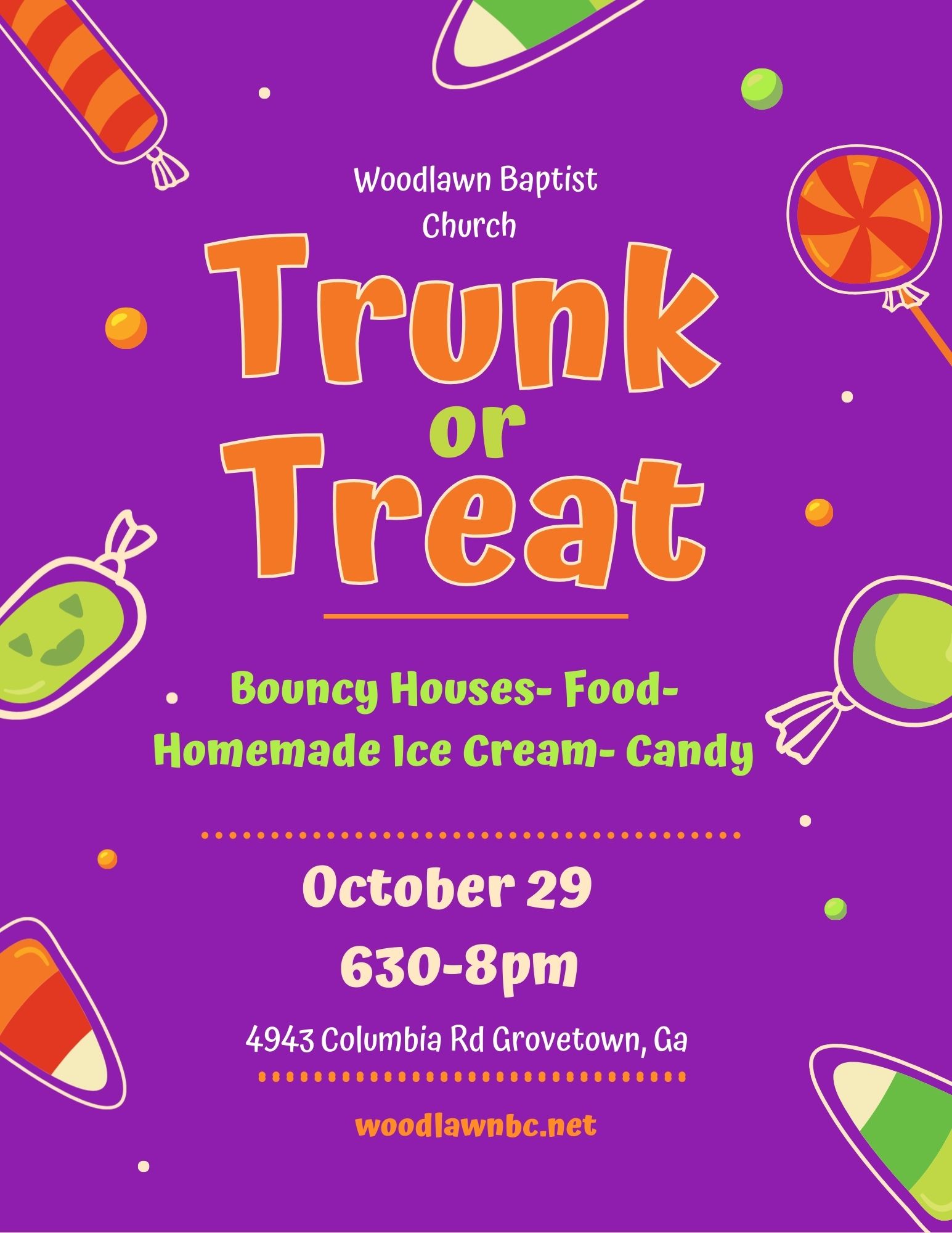 Trunk Or Treat at Woodlawn Baptist Church Logo